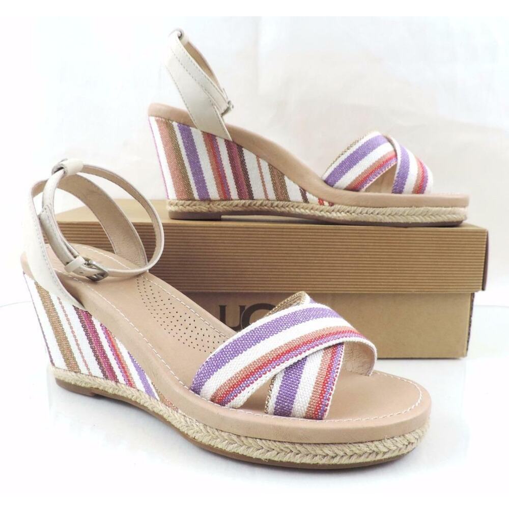 Women's Shoes UGG Australia Nyssa Espadrille Wedge Sandals Stripe Cream Size 8.5 - Picture 6 of 10